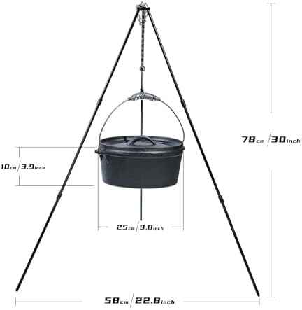 8 Piece cast iron dutch oven camping set. 4.5 Qt cast iron pot with lid and Lifter Handle；2.1qt pot handle with lid；10In Pans ；Camping Tripod with；Grill Cookware Skillet Sets，Car carry-on storage box
