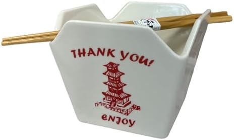 Urban Tokyo Chinese Takeout Box Style Porcelain Bowl With Chopsticks