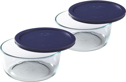 Pyrex 7203 7-Cup Glass Bowls with Blue Lids, 2-Pack