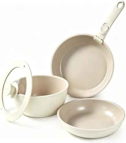 Redchef 5Pcs Ceramic Cookware Sets,Detachable Handle Pots and Pans Set Non Stick,Induction Compatible,Dishwasher & Oven Safe,RV Kitchen Cooking Set,Camping cookware,Housewarming Gift