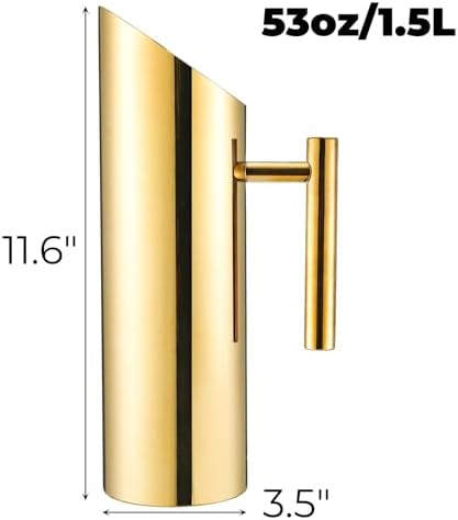 Hiceeden Stainless Steel Water Pitcher, 53oz/1.5L Modern Metal Pitcher