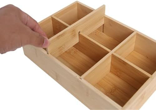 2 Pack Bamboo Desk Organizer with Adjustable Dividers