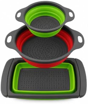 Collapsible Silicone Colander Set, 3-Piece Kitchen Strainer Set with