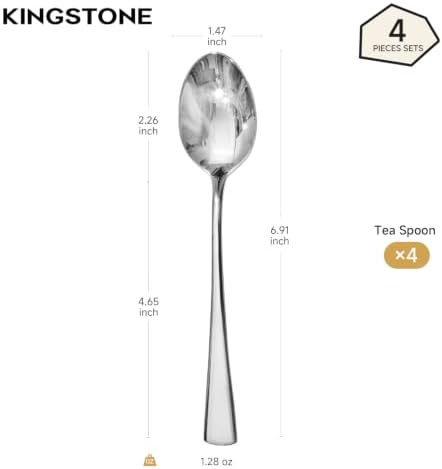 KINGSTONE 4 Piece Teaspoons Set, 18/10 Stainless Steel Spoons