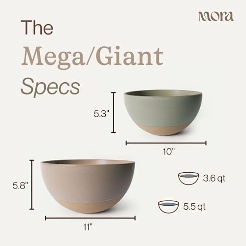 MORA Mega and Giant Bowls Set of 2, 5.5 and 3.5 Qt Ceramic Pottery