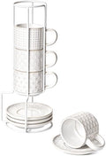 LE TAUCI 4 oz Stackable Espresso Cups with Saucers and Stand, Set of
