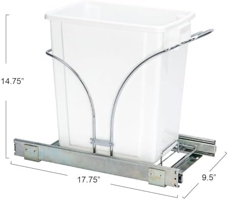 Household Essentials Pull-Out Trash Can, 5 Gallon, Chrome and White