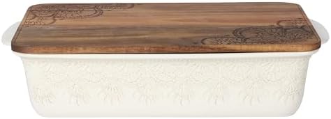 9" x 13" Vintage Lace Ceramic Casserole Baking Dish with Wood Lid