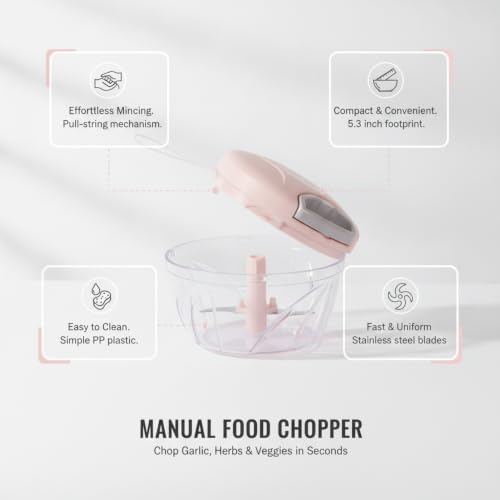 Multipurpose Manual Pull-String Food Chopper for Garlic, Herbs, and