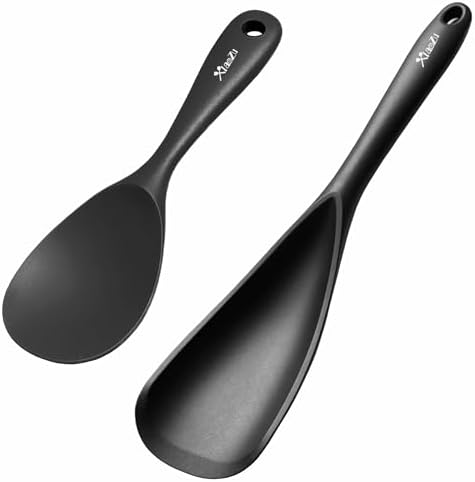 Silicone Cooking Spoon & Rice Scooper Set for Nonstick Cookwares, 2Pc