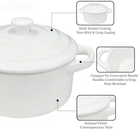 Mini Dutch Oven Set of 4, 14 oz Ceramic Mini Dutch Ovens with Lids and