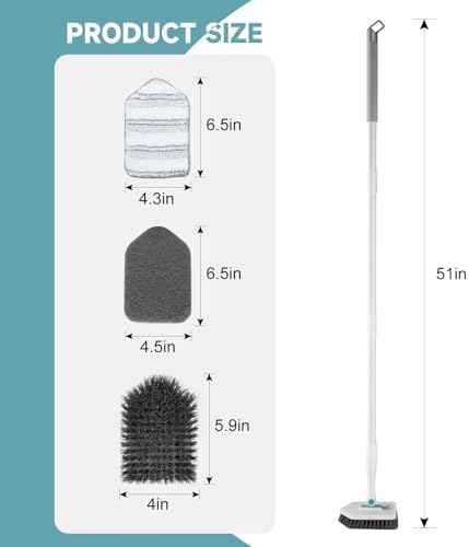 nacena Shower Scrubber with Long Handle, 3 in 1 Tile Tub Scrubber