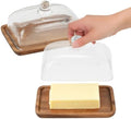 Glass Butter Dish with Lid, 1PC Wooden Wide Butter Holder for
