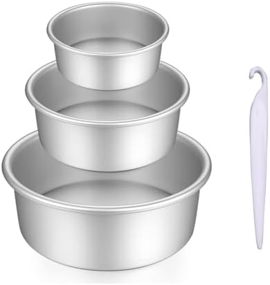 Toshimitsu Round Cake Pan Set, 3 Piece Removable Bottom Sitting Round
