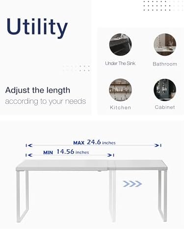 Nxconsu Expandable Cabinet Shelf, Shelf Riser for Cabinets, 11.8" White