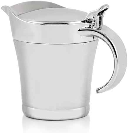 OVENTE Stainless Steel Gravy Boat with Hinged Lid, 14Oz, Silver