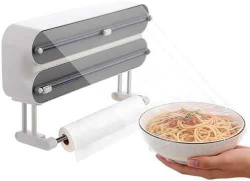 Magnetic Wrap Dispenser with Cutter, 3-in-1 Kitchen Roll Holder