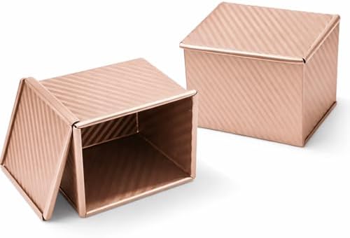 Mini Pullman Loaf Pan with Lid, 2-Pack 4 Inch Square Pan, Gold