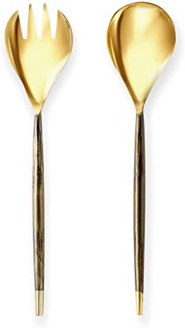 Set of Gold Salad Servers with Bronze Handles-For Veggie and Pasta