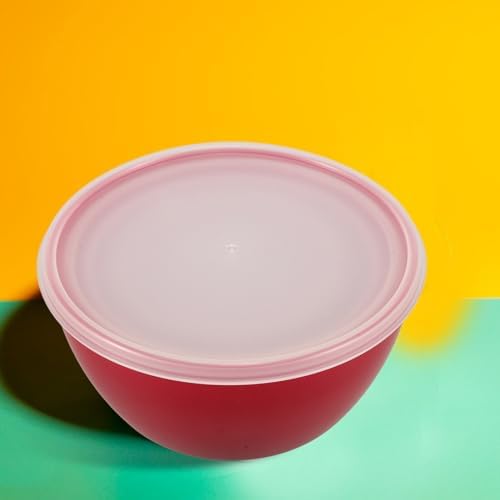 4pcs Pink Thickened Plastic Salad Bowls with Lids Food Storage and