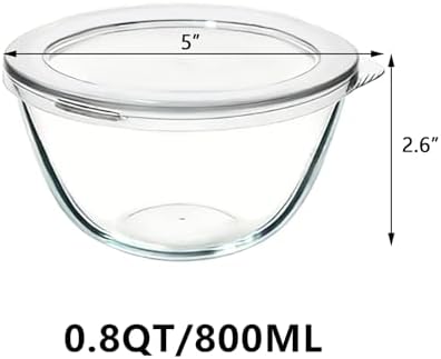 5 Inch Glass Mixing Bowls Set of 4, Round Glass Serving Bowls with Lid