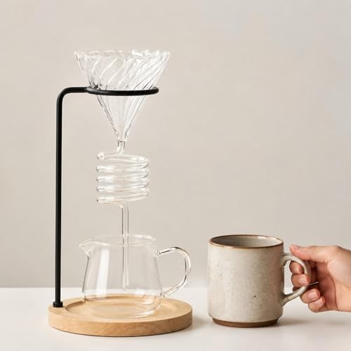 Coffee Dripper Stand Pour Over Holder with Wood Metal Construction