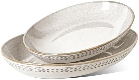 LE TAUCI Serving Platters Set 2, Ceramic Serving Bowls, Large Oval Serving Dishes for Entertaining, Turkey Plates, kitchen bowls for Salad, Fruit, Pasta. Oven Safe, 63/41 oz, 13.5" / 11.8"-Birch Wheat
