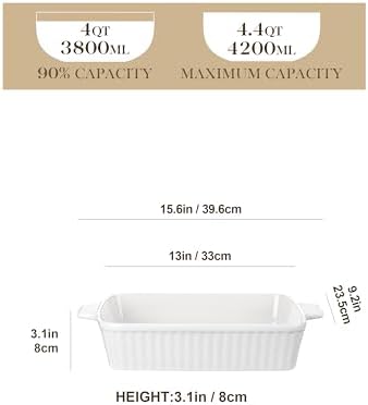 MALACASA 4.4QT Ceramic Casserole Dishes for Oven, 9x13 Baking Dishes