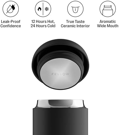 Fellow Carter Wide 12 oz Ceramic Lined Travel Mug with Lid, Coffee &