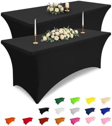Smiry 2 Pack Spandex Table Cloth 6FT, Elastic Fitted Black Tablecloth