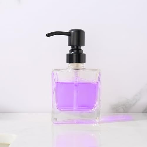 Square Bathroom Soap Dispenser Black, 8.4 oz Glass Bottles with
