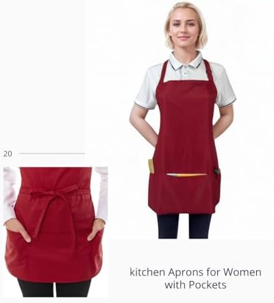 Adjustable Short Aprons for Women with 3 Pockets, Waterproof Kitchen