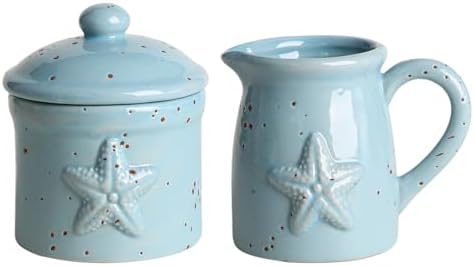 Colias Wing Retro Starfish Embossed Creamer and Sugar Bowl Set, Coffee