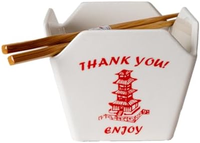 Urban Tokyo Chinese Takeout Box Style Porcelain Bowl With Chopsticks