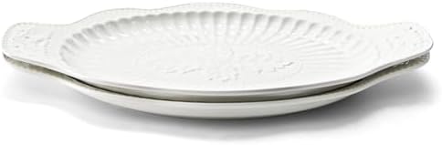 2 Pack Porcelain Oval Serving Platters, 14 Inch Large Embossed White