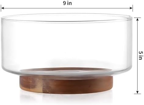 MDLUU Large Glass Salad Bowl with Wood Utensils Set, Serving Bowls for