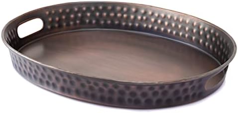 Monarch Abode Serving Tray with Handles – 17-Inch Hand Hammered Metal