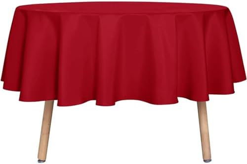 sancua Round Tablecloth 48 Inch Fits 20-36 Inch Tables, Christmas Red