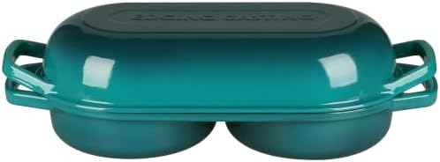 EDGING CASTING Enameled Cast Iron Double Bread Dutch Oven, Darkcyan