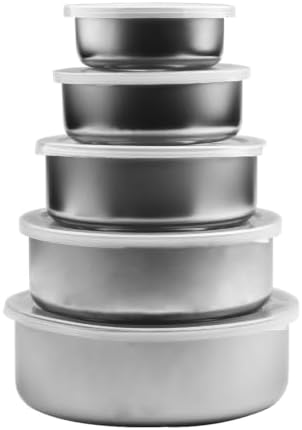 Stainless Steel Mixing Bowls with Lids, 5-Piece Nesting Prep Bowls