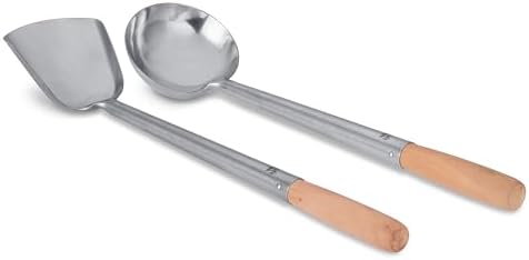 Craft Wok Ladle and Spatula Set, Wooden Handles