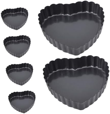 KICHOUSE 6pcs Heart Shaped Tart Pan Set, Carbon Steel, Nonstick