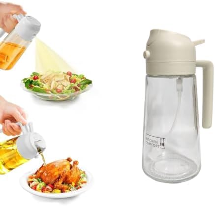 2-in-1 Oil Sprayer & Dispenser, 16oz/470ml Glass Bottle, Off White