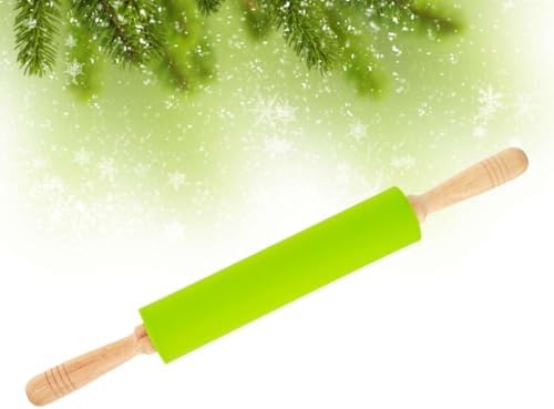 10-inch Silicone Non-stick Dough Rolling Pin Wood Handle, Green