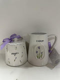 Rae – SUGAR & CREAM WHITE SET lavender tulip accents | kitchenware