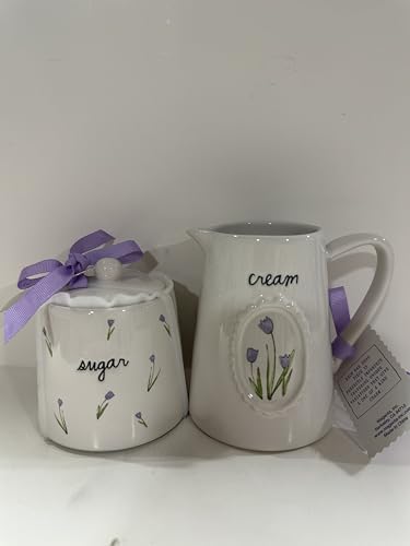 Rae – SUGAR & CREAM WHITE SET lavender tulip accents | kitchenware