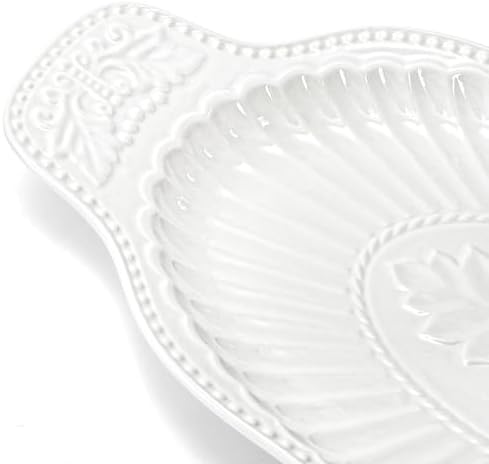 2 Pack Porcelain Oval Serving Platters, 14 Inch Large Embossed White