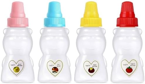 4 Pcs Mini Condiment Squeeze Bottles for Lunch Accessories, Mini