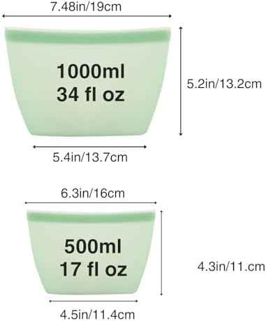 PandaEar 4 Pack Reusable Silicone Food Storage Bags, 34oz & 17oz