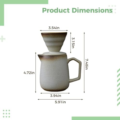 Beige Ceramic Pour Over Coffee Pot Set, 20 fl oz / 620 mL